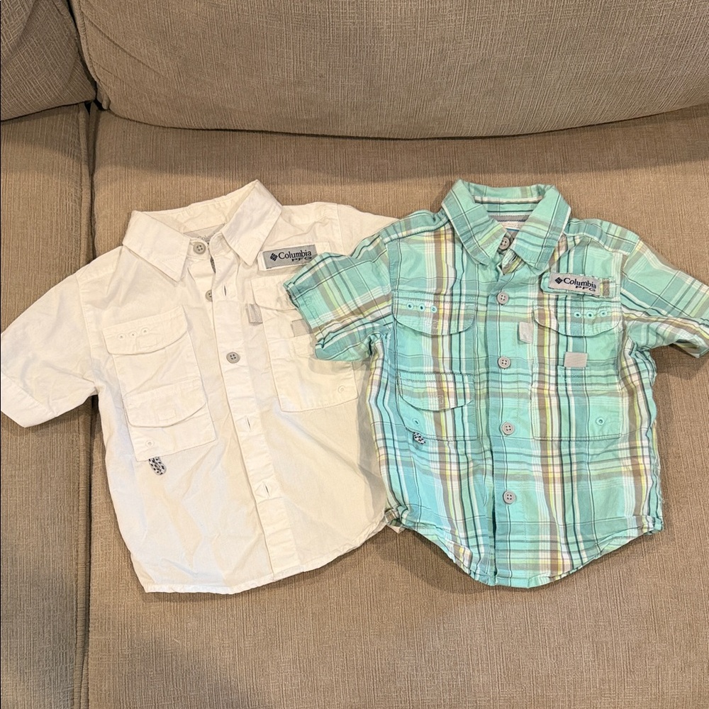 Columbia Kids' Green Plaid and White Button Down Shirts
